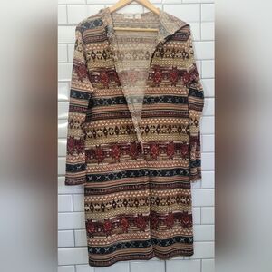 CATO Women’s South Western Geometric Print Three Quarter Length Cardigan Hoodie